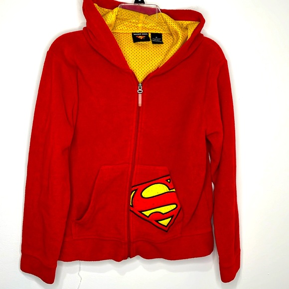 Kid’s Superman red hooded zip up sweatshirt with pockets size Medium Warner Bros - Picture 1 of 10